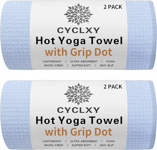 2 Pack Hot Yoga Towel with Grip Dot，Stickyfiber Yoga Mat Towels Non Slip for Hot Yoga,Absorbent Microfiber Sweat Anti-Slip Cover,Bikram,Pilates,Exercise,Fitness-GravixFit