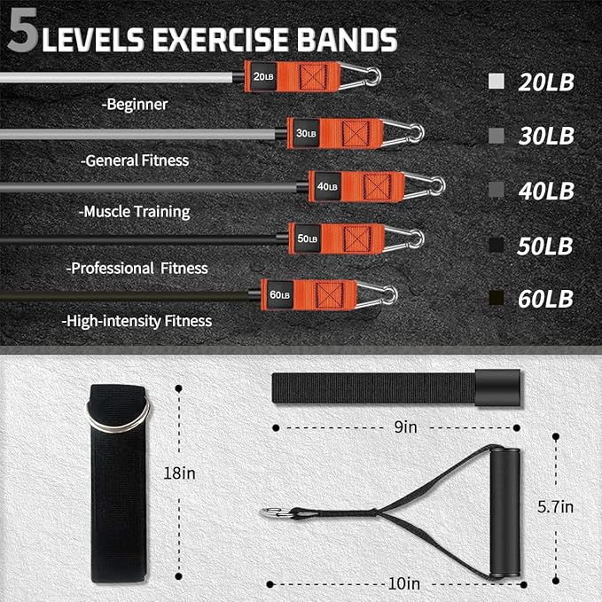 VEICK Resistance Bands, Exercise Bands for Working Out with Handles, Elastic Workout Bands for Men Women, Exercising Bands for Strength Training Equipment at Home Gym-GravixFit