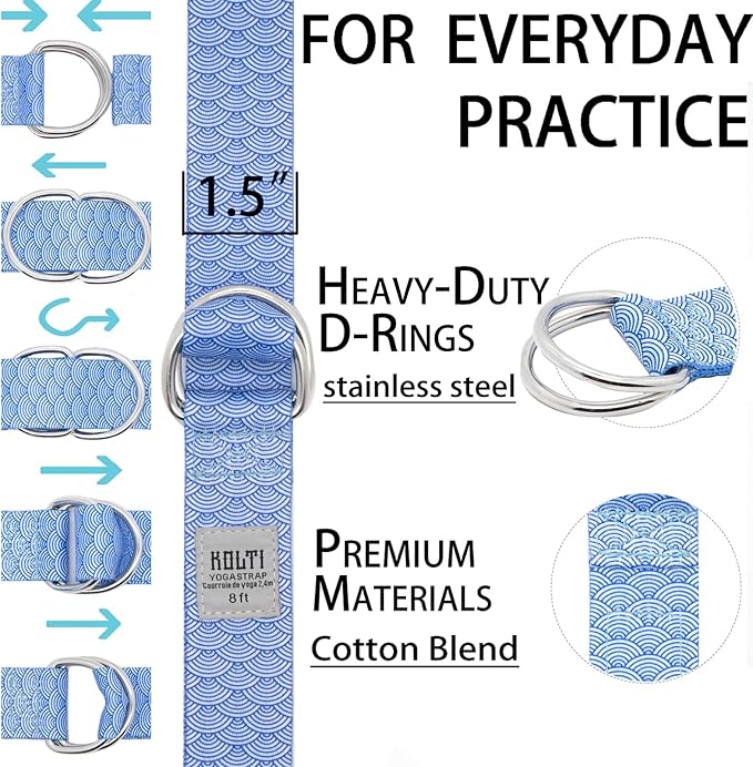 Yoga Exercise Adjustable Straps 8FT with Durable D-Ring for Pilates & Gym Workouts | Hold Poses, Stretch, Improve Flexibility & Maintain Balance-GravixFit