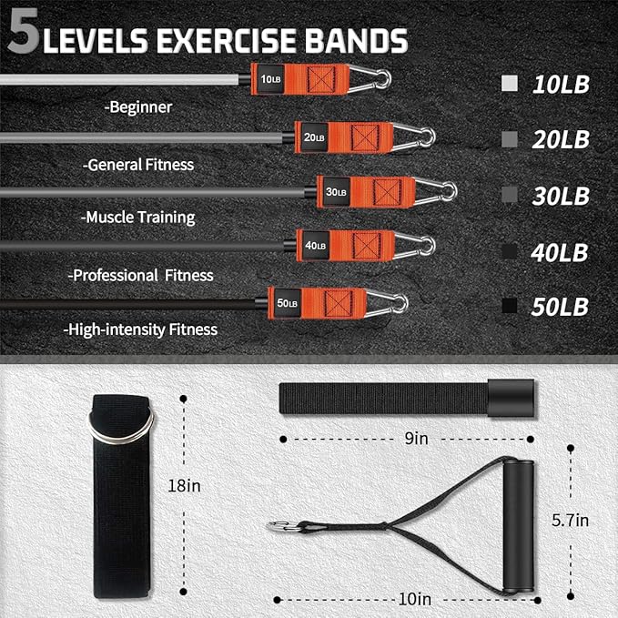 VEICK Resistance Bands, Exercise Bands for Working Out with Handles, Elastic Workout Bands for Men Women, Exercising Bands for Strength Training Equipment at Home Gym-GravixFit