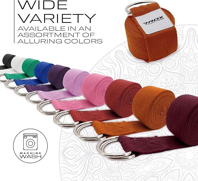 RDX 8ft Yoga Strap with D-Ring Buckle, Durable Polyester Cotton Adjustable Belts for Stretching Pilates Dance Gymnastics General Fitness Holding Poses Flexibility Physical Therapy, Home Gym Workout-GravixFit