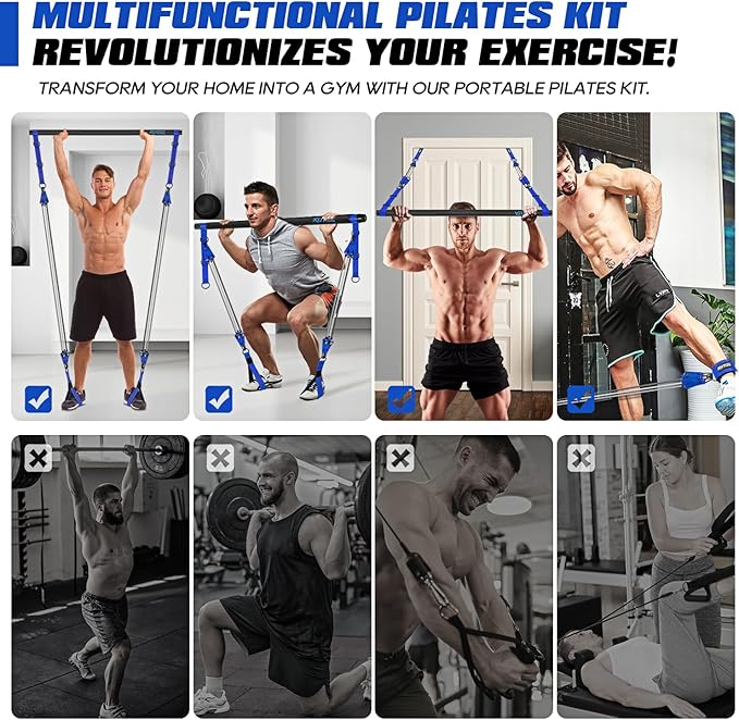 Pilates Bar Kit with Resistance Bands, Heavy Duty Pilates Equipment for Men, Strength Training Bar for Legs, Hip, Back, Arm, Abs, Chest, Shoulders, Portable Home Gym Full Body Workout Equipment-GravixFit