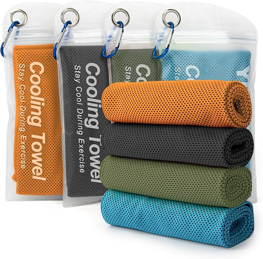 YESLIFE 4 Pack Cooling Towel 40"x12", Gym Towels for Men and Women, Soft Breathable Workout Towels for Yoga, Running, Sport, & More (Black, Army Green, Orange, Blue)-GravixFit