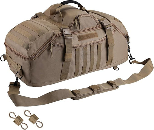65L Large Duffle Bag, 3-in-1 Tactical Backpack MOLLE Pack for Sports, Gym, Outdoor, Coyote-GravixFit