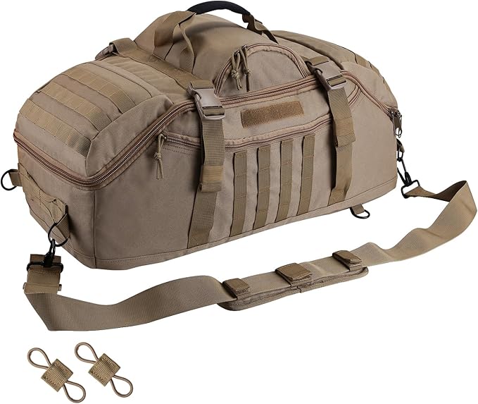 55L Large Duffle Bag, 3-in-1 Tactical Backpack MOLLE Pack for Gym, Sports, Outdoor, Coyote-GravixFit