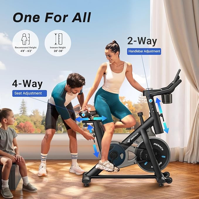 MERACH Exercise Bike, Brake Pad Stationary Bike with Exclusive App, Low Noise Indoor Cycling Bike with 300lbs Weight Capacity, Tablet Mount and Fitness Courses for Weight Loss-GravixFit