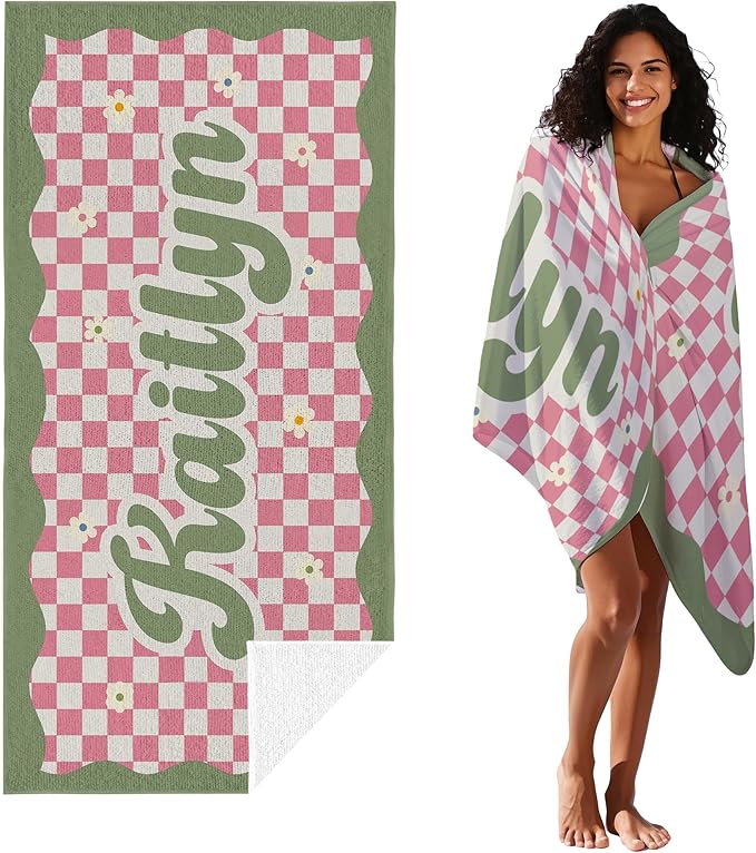 JML Personalized Beach Towel with Name, Custom Flower Beach Towel, Customized Microfiber Pool Towel, Quick Dry & Absorbent Swim Towel for Adult,Anniversary, Birthday, Summer Holiday,Vacation-GravixFit