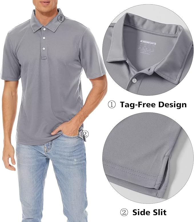 MAGCOMSEN Men's Polo Shirts 3 Buttons Casual Work T Shirts Quick Dry Short Sleeve Golf Shirt Pique Jersey Outdoor Performance-GravixFit