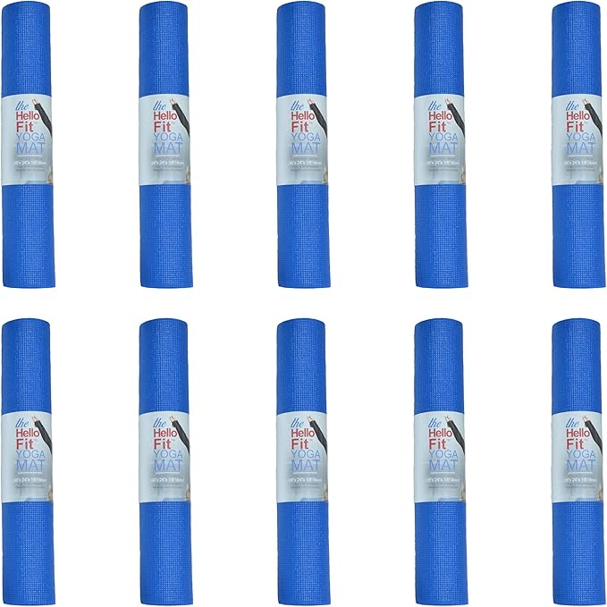 Hello Fit 10-Pack Yoga Mat, 68" x 24" Non Slip Exercise Mat, 4mm Thick Gym Mat for Fitness and Stretching, Bulk Non Toxic Yoga Mats for Schools and Studios-GravixFit