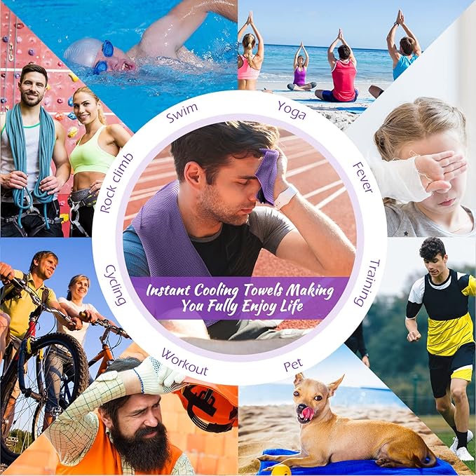 20 Pcs Cooling Towel 40" x 12" Ice Towel for Neck and Face Microfiber Chilly with Bag Breathable Yoga Gym Stay Cool Towels Sweat Rag for Workout Running Camping Pilates Beach Accessories (Purple)-GravixFit