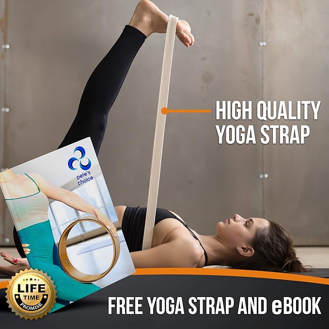 Deluxe Cork Yoga Wheel Set - Cork Wheel + 2 Blocks + Strap + Exercise Guide. Extra Firm Bricks. Better Support, Natural and Eco-Friendly. Home Exercise Kit. Ideal for Women Yogis.-GravixFit