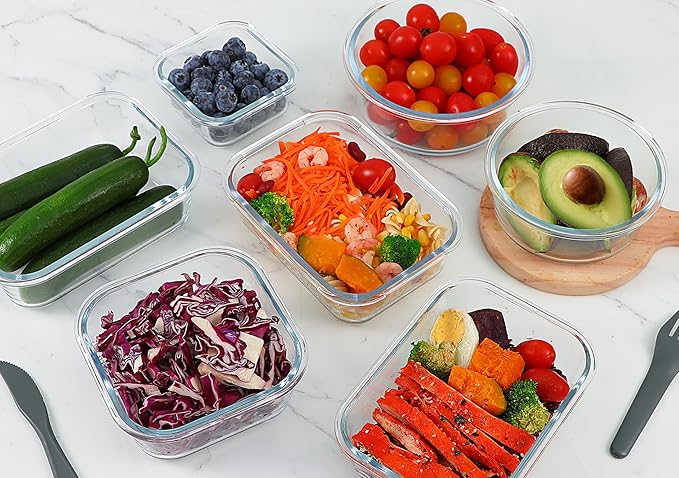 M MCIRCO 24-Piece Glass Food Storage Containers with Upgraded Snap Locking Lids,Glass Meal Prep Containers Set - Airtight Lunch Containers, Microwave, Oven, Freezer and Dishwasher-GravixFit