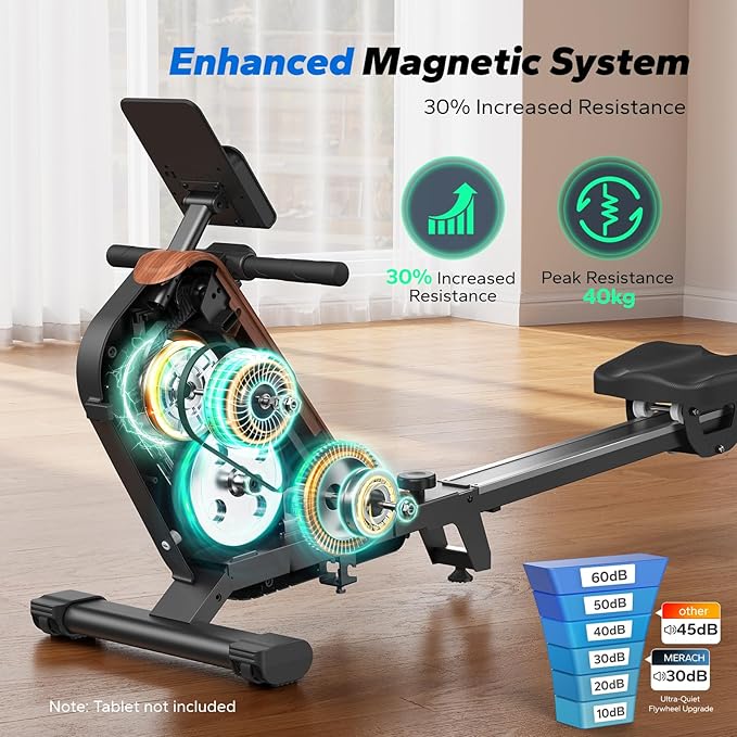 MERACH Rowing Machines for Home, Powerful Electromagnetic Row Machine with 51.2" Extended Rail, 16-Level Handle Resistance Adjustment Rower, 350 LBS Load Capacity, Ergonomic Comfort Seat, Easy Storage-GravixFit