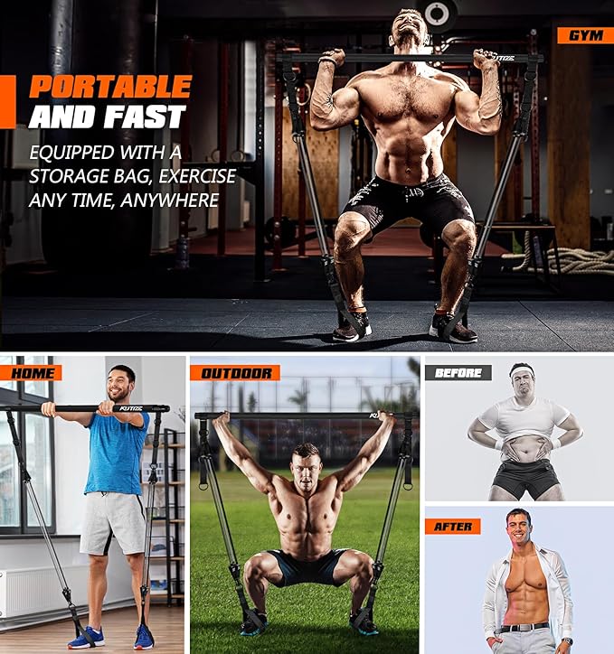 Pilates Bar Kit with Resistance Bands, Heavy Duty Pilates Equipment for Men, Strength Training Bar for Legs, Hip, Back, Arm, Abs, Chest, Shoulders, Portable Home Gym Full Body Workout Equipment-GravixFit