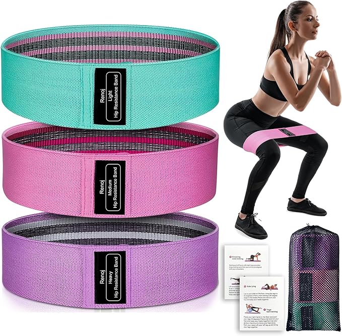 Renoj Resistance Bands, Yoga Starter Sets for Women and Men, 3 Set of Stretch Exercise Workout Bands for Booty Legs, Elastic Pilates Flexbands-GravixFit