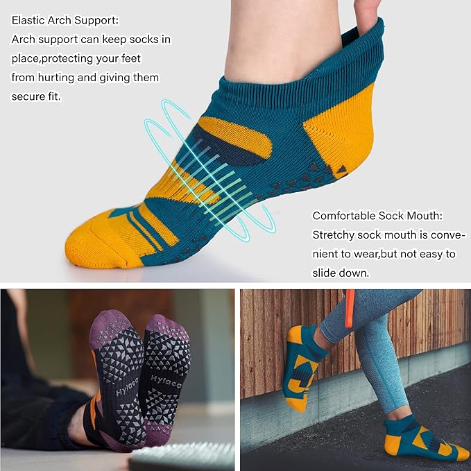Hylaea Unisex Non Slip Socks with Grip for Yoga, Hospital, Pilates, Barre | Ankle, Cushioned-GravixFit
