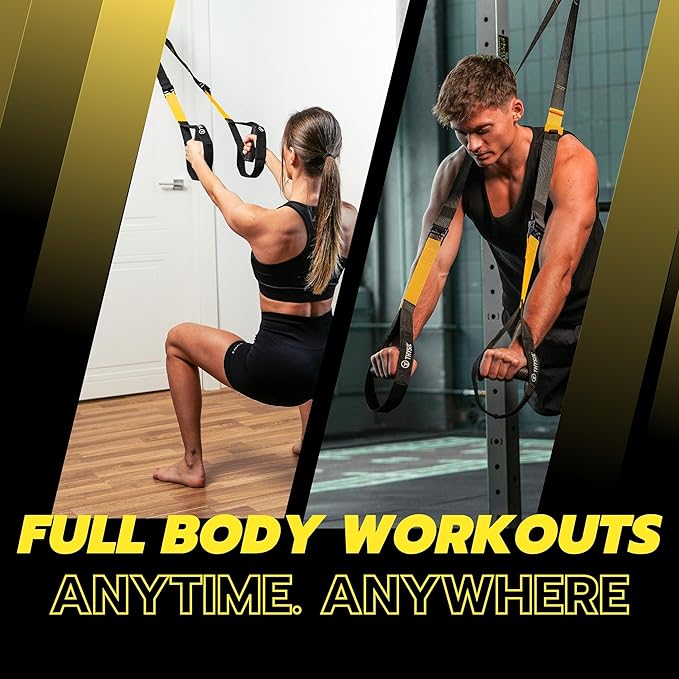 THYSOL® Resistance Trainer Pro Xtreme Straps Army | Sling Trainer Set with Adjustable Door Anchor | Fitness Home Workouts - Suitable for Travelling & for Training Indoor & Outdoor (Yellow)-GravixFit