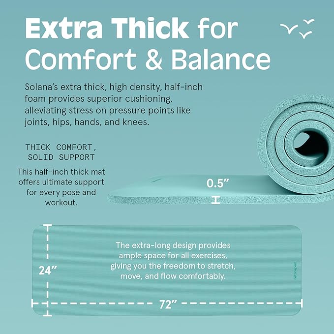 Retrospec Solana Yoga Mat 1/2" Thick w/Nylon Strap for Men & Women - Non Slip Exercise Mat for Yoga, Pilates, Stretching, Floor & Fitness Workouts-GravixFit