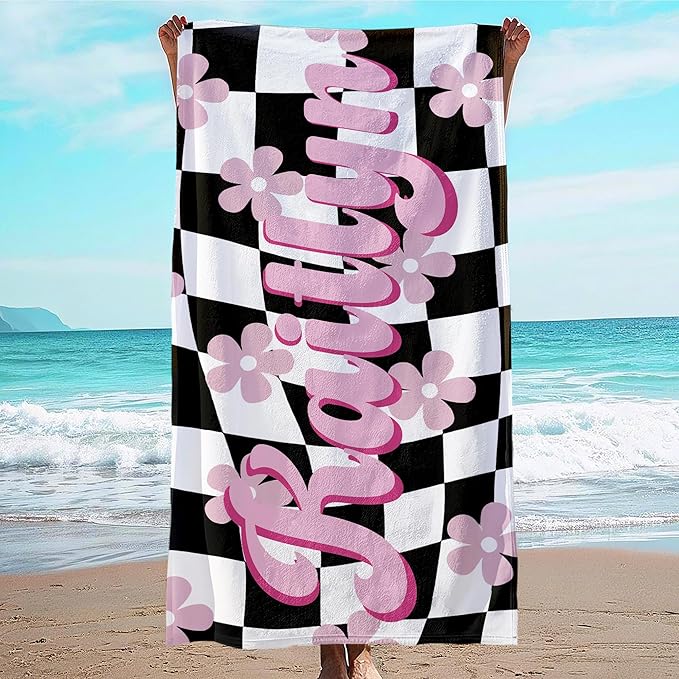 JML Personalized Beach Towel with Name, Custom Flower Beach Towel, Customized Microfiber Pool Towel, Quick Dry & Absorbent Swim Towel for Adult,Mother's Day, Birthday, Summer Holiday,Vacation-GravixFit