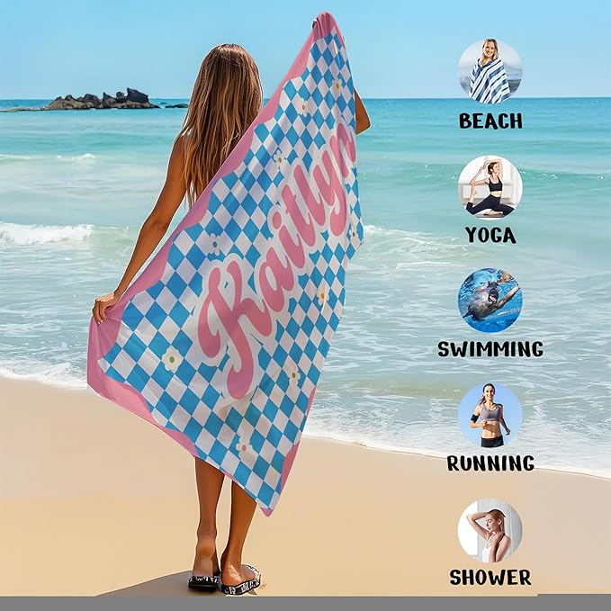 JML Personalized Beach Towel with Name, Custom Flower Beach Towel, Customized Microfiber Pool Towel, Quick Dry & Absorbent Swim Towel for Adult,Mother's Day, Birthday, Summer Holiday,Vacation-GravixFit