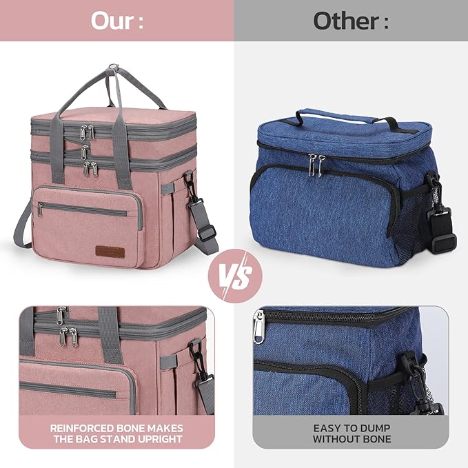 Maelstrom Lunch Bag Women,23L Insulated Lunch Box for Men Women,Expandable Double Deck Lunch Cooler Bag,Lightweight Leakproof Lunch Tote Bag with Side Tissue Pocket,Pink-GravixFit