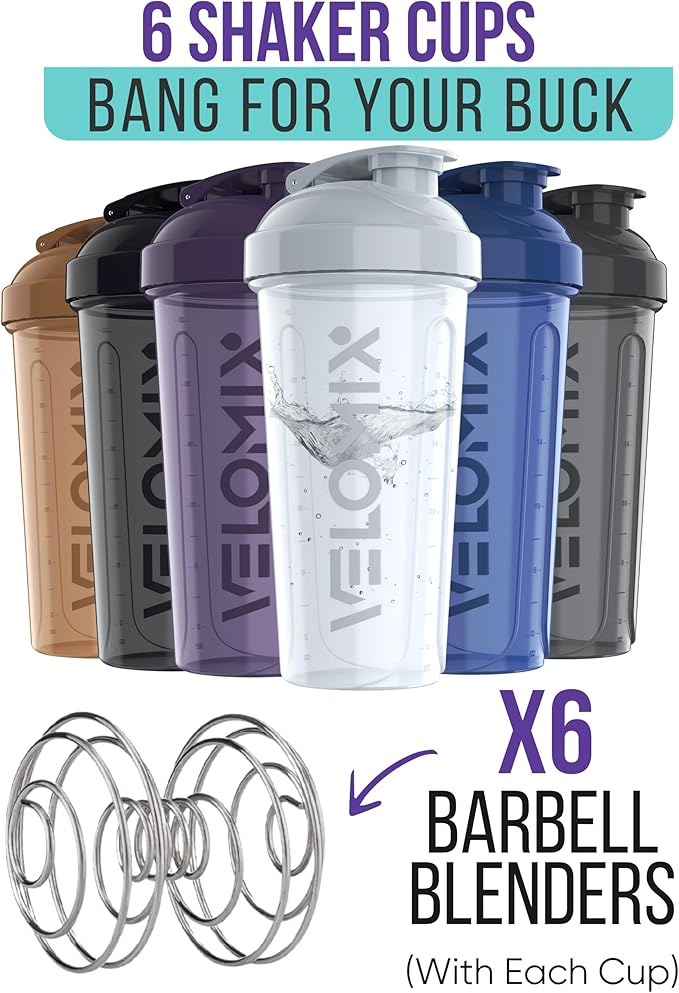 '-6 PACK- 28 oz Protein Shaker Bottle for Protein Mixes - 6x Wire Whisk | Leak Proof Shaker Cups for Protein Shakes | Protein Shaker Bottle Pack | Protein Shake Cup (Elemental Mix)-GravixFit