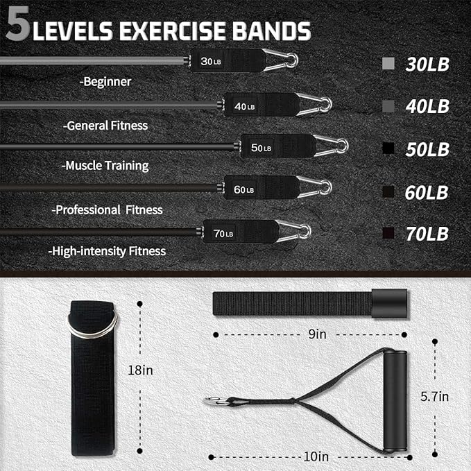 VEICK Resistance Bands, Exercise Bands for Working Out with Handles, Elastic Workout Bands for Men Women, Exercising Bands for Strength Training Equipment at Home Gym-GravixFit