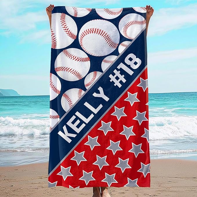 Personalized Beach Towel With Name, Custom Beach Towel with Text, Customized Microfiber Pool Towel, Quick Dry & Absorbent Swim Towel for Adult,Anniversary, Birthday, Summer Holiday,Vacation,Baseball-GravixFit