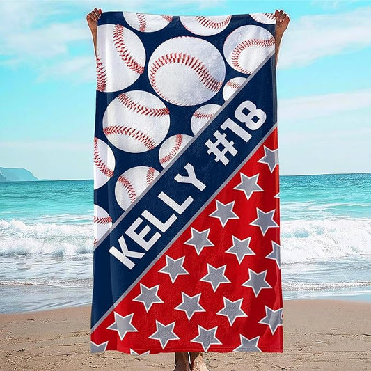 Personalized Beach Towel With Name, Custom Beach Towel with Text, Customized Microfiber Pool Towel, Quick Dry & Absorbent Swim Towel for Adult,Anniversary, Birthday, Summer Holiday,Vacation,Baseball-GravixFit