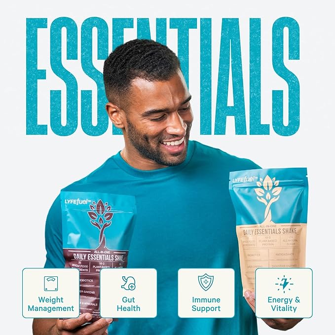 LyfeFuel All-in-One Essentials Nutrition Shake | Complete Meal Replacement Powder | 50+ Superfood Blend, 18g Plant- Based Protein - Vanilla, 24 Servings-GravixFit