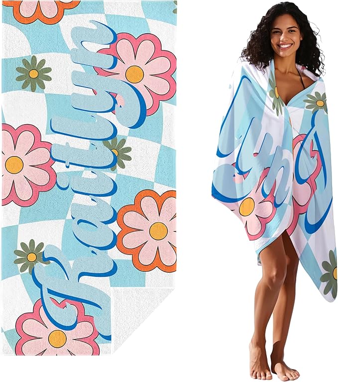 JML Personalized Beach Towel with Name, Custom Flower Beach Towel, Customized Microfiber Pool Towel, Quick Dry & Absorbent Swim Towel for Adult,Anniversary, Birthday, Summer Holiday,Vacation-GravixFit