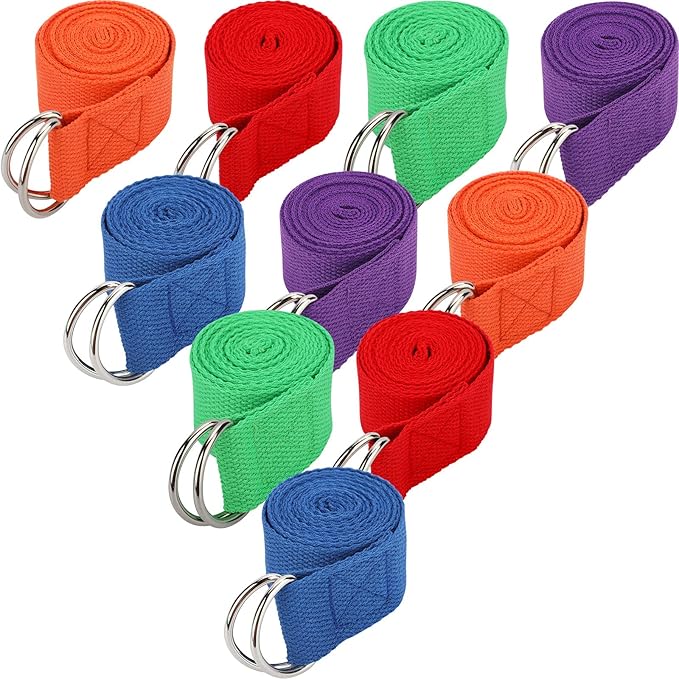 Jerify 10 Pcs Yoga Strap for Stretching Bulk 6ft Exercise Stretch Band with Metal D Ring Adjustable Pilates Non Elastic Yoga Stretch Belt for Women Men Physical Fitness Gym Workout Dance-GravixFit