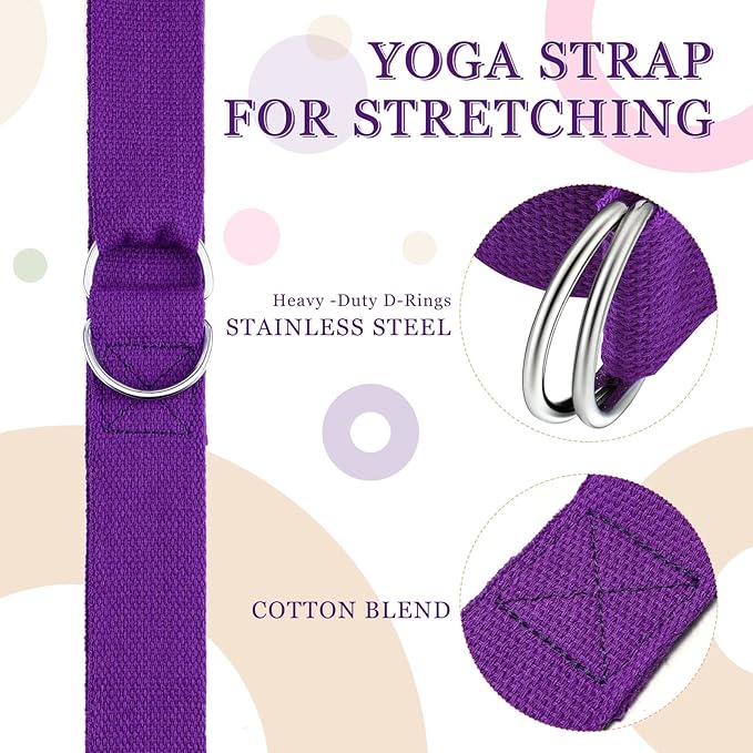 Leyndo 24 Pieces Yoga Strap Stretching Pilates Exercise Adjustable Straps 6 ft Non Elastic Yoga Belt with Adjustable D Ring Buckle for Pilates Gym Workouts Fitness-GravixFit