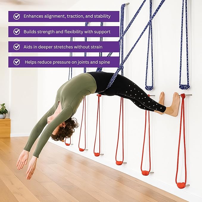 Yogikuti Iyengar Yoga Wall Rope Pair Premium Quality Cotton & Polyester Ropes for Restorative & Anti-Gravity Poses-GravixFit