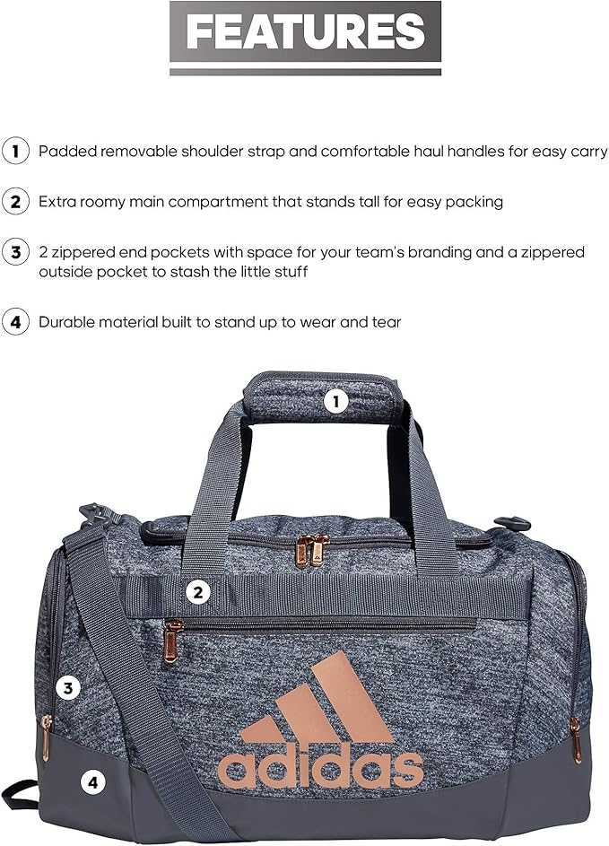 adidas Unisex Defender 4.0 Gym Duffel Bag for Men and Women, Jersey Onix Grey/Rose Gold/Onix Grey, Small (38L)-GravixFit