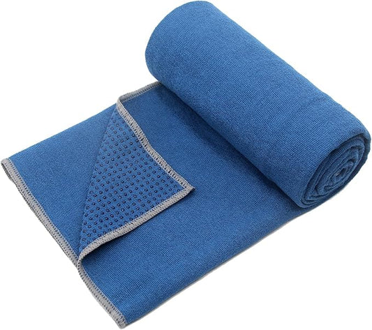 Eunzel Yoga Towel,Hot Yoga Mat Towel with Grip Dots Sweat Absorbent Non-Slip for Hot Yoga, Pilates and Workout 24" x72", Steel Blue-GravixFit