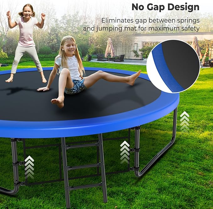 10 12 14 15 16FT Outdoor Trampolines for Kids and Adults, Pumpkin Trampoline with Curved Poles, Recreational Trampoline with Basketball Hoop and Safety Enclosure Net for Kids and Adults-GravixFit