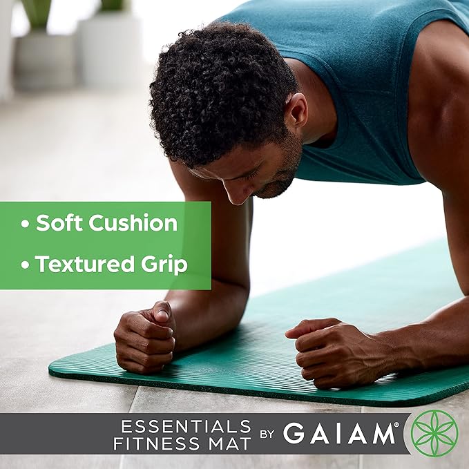 Gaiam Essentials Thick Yoga Mat Fitness & Exercise Mat with Easy-Cinch Yoga Mat Carrier Strap, 72"L x 24"W x 2/5 Inch Thick-GravixFit