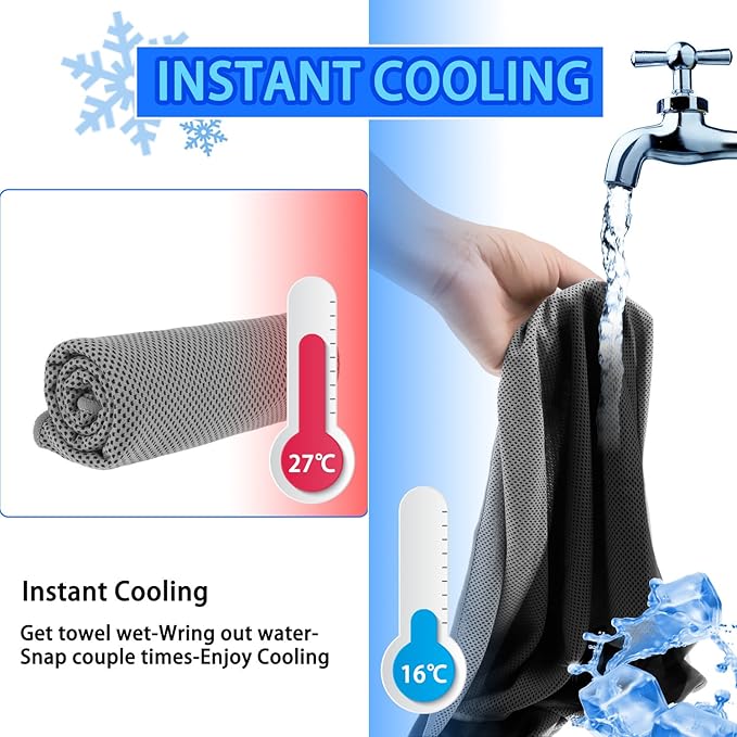 Cooling Towels 20 Pack, 40"x 12" Cooling Rags Neck Wraps for Sports with Carrying Pouch, Gym Cooling Neck Towels for Hor Weather, Sweat, Fitness, Travel-GravixFit