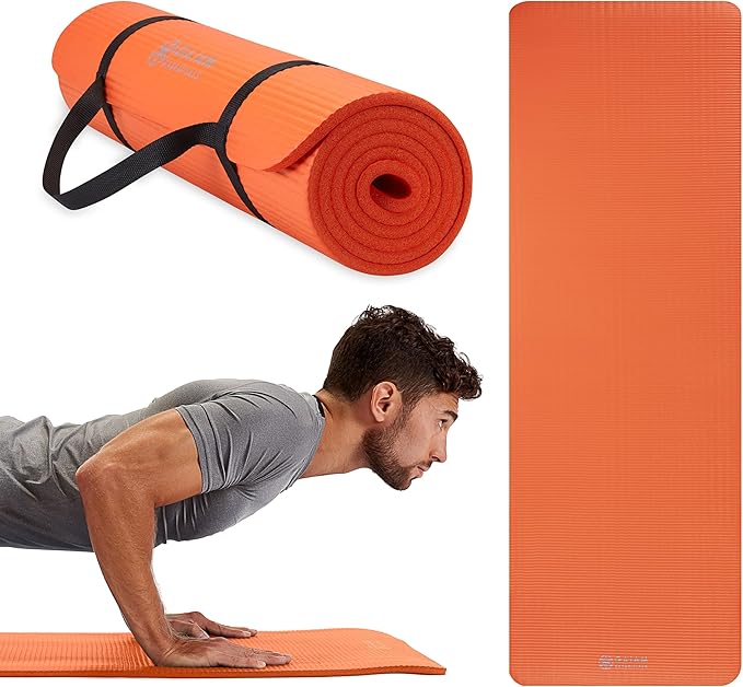 Gaiam Essentials Thick Yoga Mat Fitness & Exercise Mat with Easy-Cinch Yoga Mat Carrier Strap, 72"L x 24"W x 2/5 Inch Thick-GravixFit