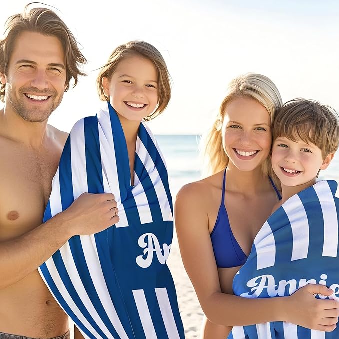 JML Personalized Beach Towel with Name, Custom Cabana Stripe Beach Towel, Customized Microfiber Pool Towel, Quick Dry & Absorbent Swim Towel for Adult,Mother's Day, Birthday, Summer Holiday,Vacation-GravixFit