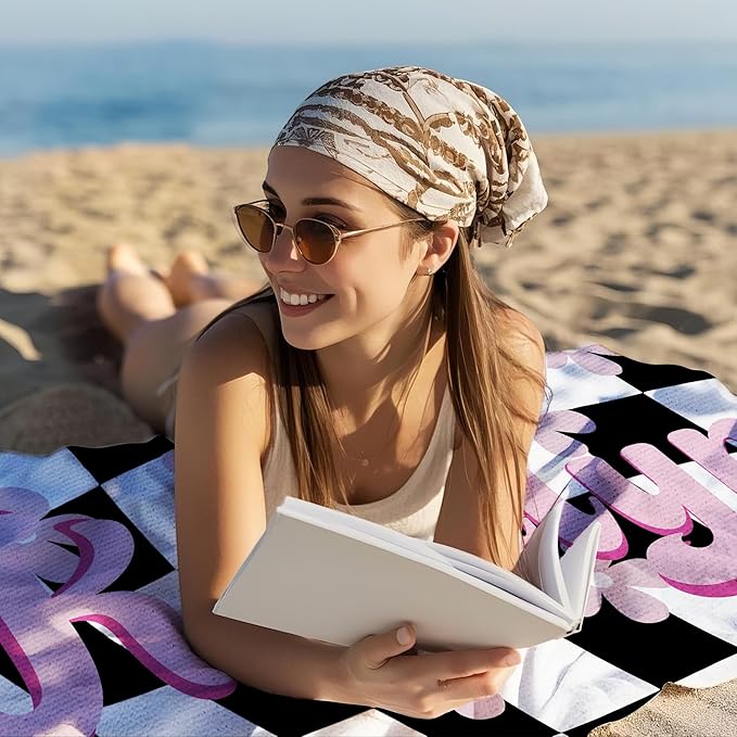 JML Personalized Beach Towel with Name, Custom Flower Beach Towel, Customized Microfiber Pool Towel, Quick Dry & Absorbent Swim Towel for Adult,Mother's Day, Birthday, Summer Holiday,Vacation-GravixFit