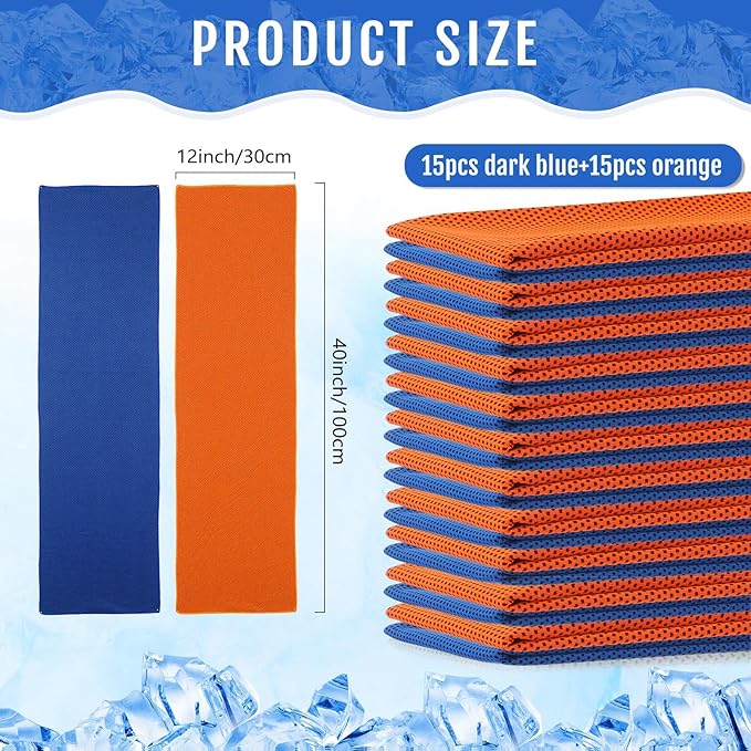 Hosuly 30 Pack Cooling Towels, 40"x12" Ice Breathable Soft Chilly Sweat Rag Microfiber Workout Rags for Gym Cooling Towels for Neck and Face for Yoga Golf Sport Running-GravixFit