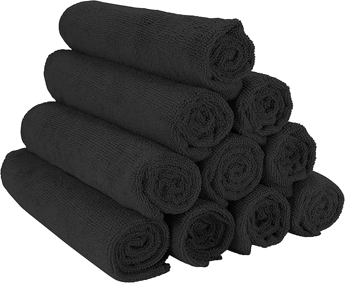Arkwright Microfiber Gym Towel - Pack of 12 - Super Soft, Quick Dry Workout Sweat Towels, 300 GSM Lightweight & Absorbent for Sports, Working Out, Yoga, and Spa, 16 x 27 in, Black-GravixFit