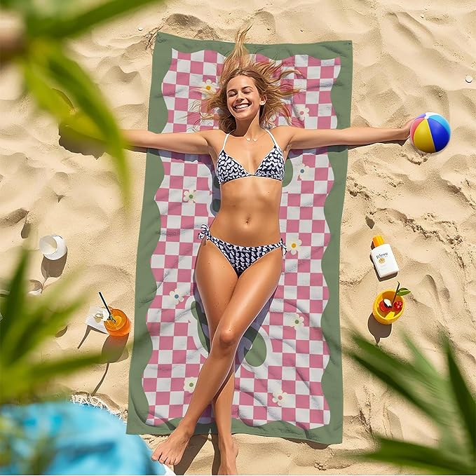 JML Personalized Beach Towel with Name, Custom Flower Beach Towel, Customized Microfiber Pool Towel, Quick Dry & Absorbent Swim Towel for Adult,Anniversary, Birthday, Summer Holiday,Vacation-GravixFit