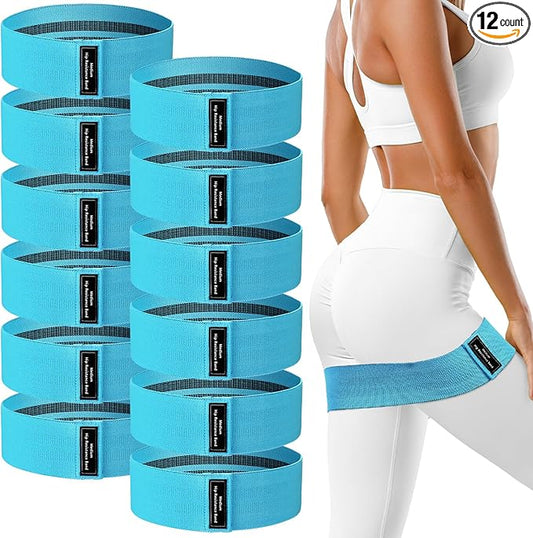 12 Pcs Fabric Resistance Bands for Working Out Booty Workout Stretch Exercise Bands Non Slip for Legs Squat Resistance Loop for Women Men Starter Butt Hip Thigh Fitness-GravixFit