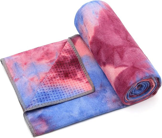 Eunzel Yoga Towel,Hot Yoga Mat Towel with Grip Dots Sweat Absorbent Non-Slip for Hot Yoga, Pilates and Workout 24" x72", Red & Blue-GravixFit