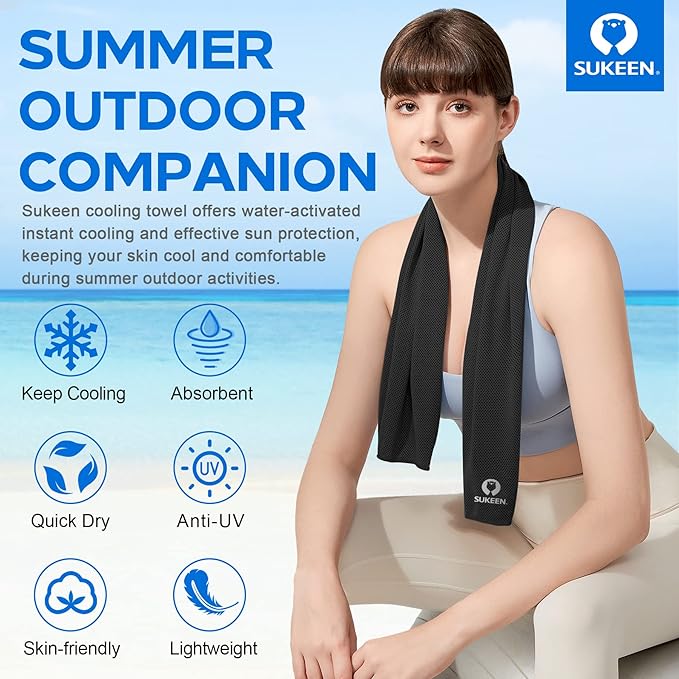 Sukeen Cooling Towel,Instant Evaporative Cooling for Sports,Yoga,Golf,Gym,Neck,Workout and More(40”x 12”)-GravixFit