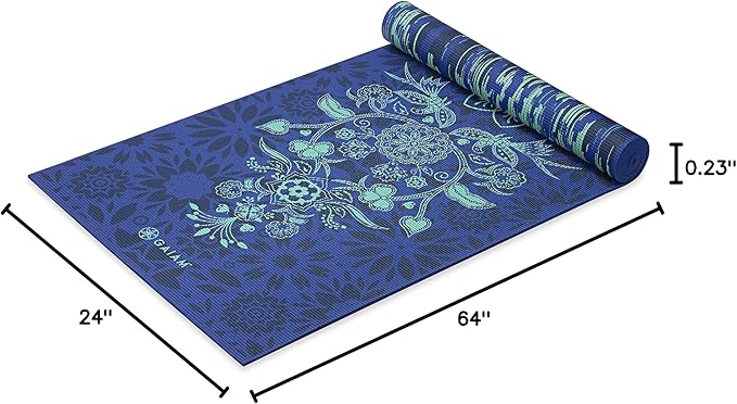 Gaiam Yoga Mat - Premium 6mm Print Reversible Extra Thick Non Slip Exercise & Fitness Mat for All Types of Yoga, Pilates & Floor Workouts (68" x 24" x 6mm Thick)-GravixFit