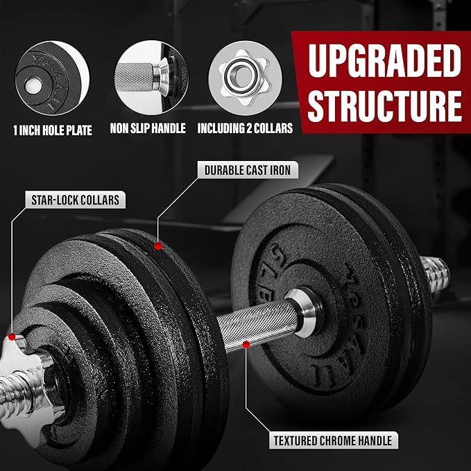 Yes4All Old School Adjustable Dumbbell Set with Weight Plates, Star Lock Collars/Connector, 40lbs to 200lbs Adjustable Weight Plates Set-GravixFit